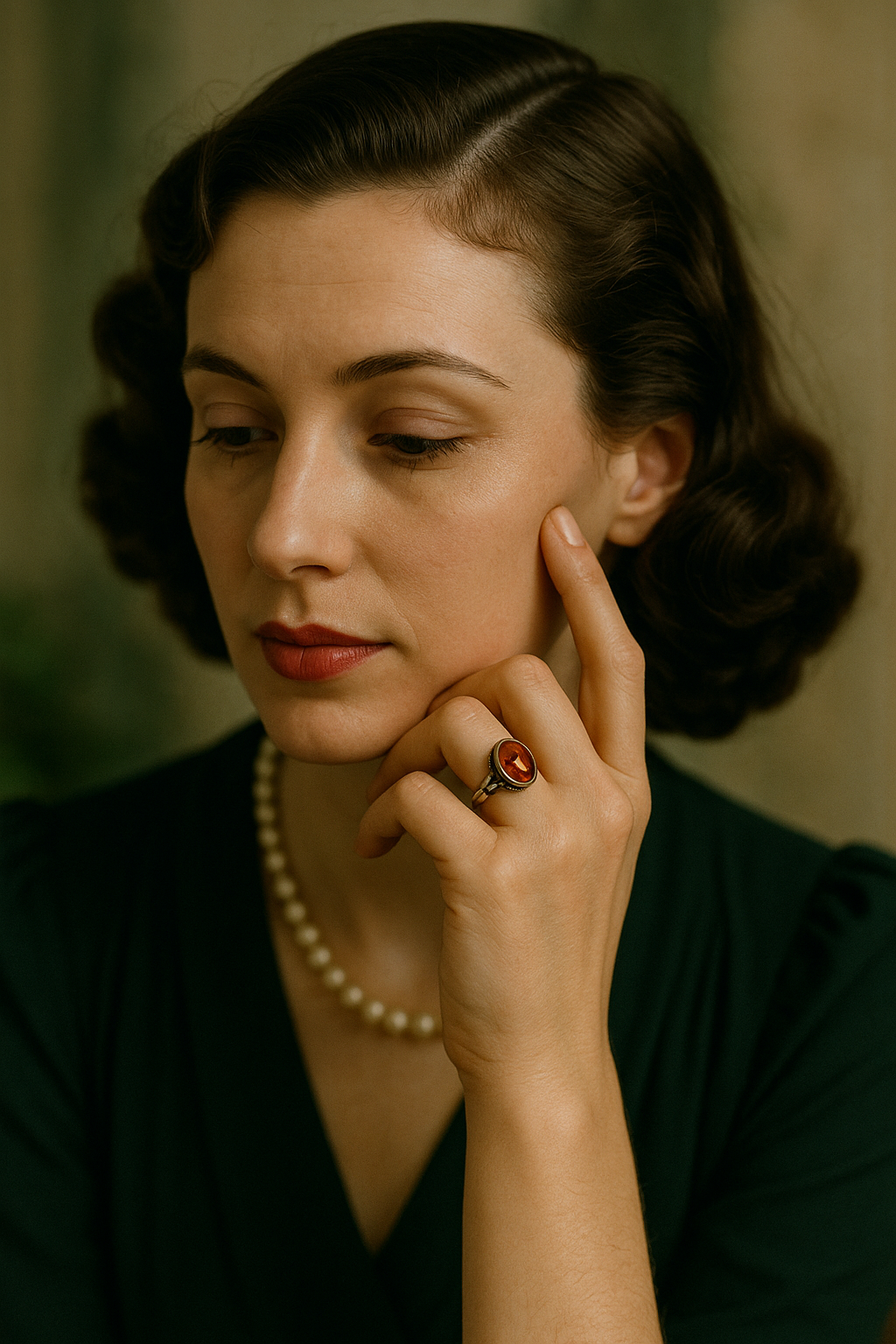 Anello francese in argento ed ambra baltica, punzonato, ca anni ‘40