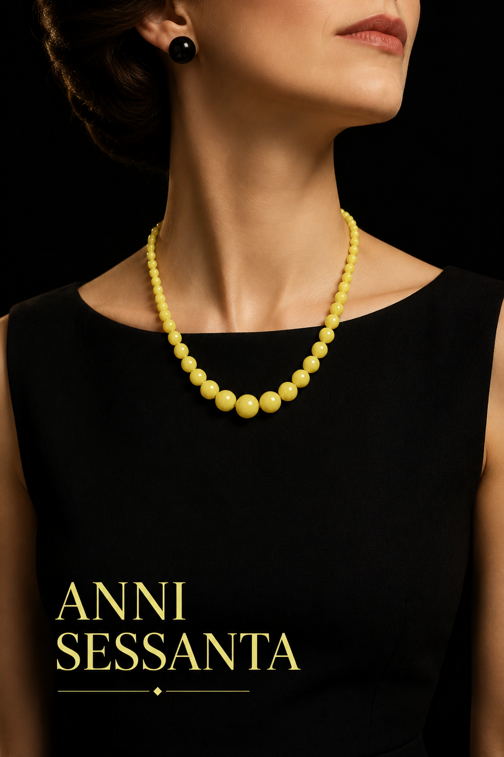 Collana vintage in perle di vetro degradé anni ‘60 giallo limone, con chiusura a barilotto