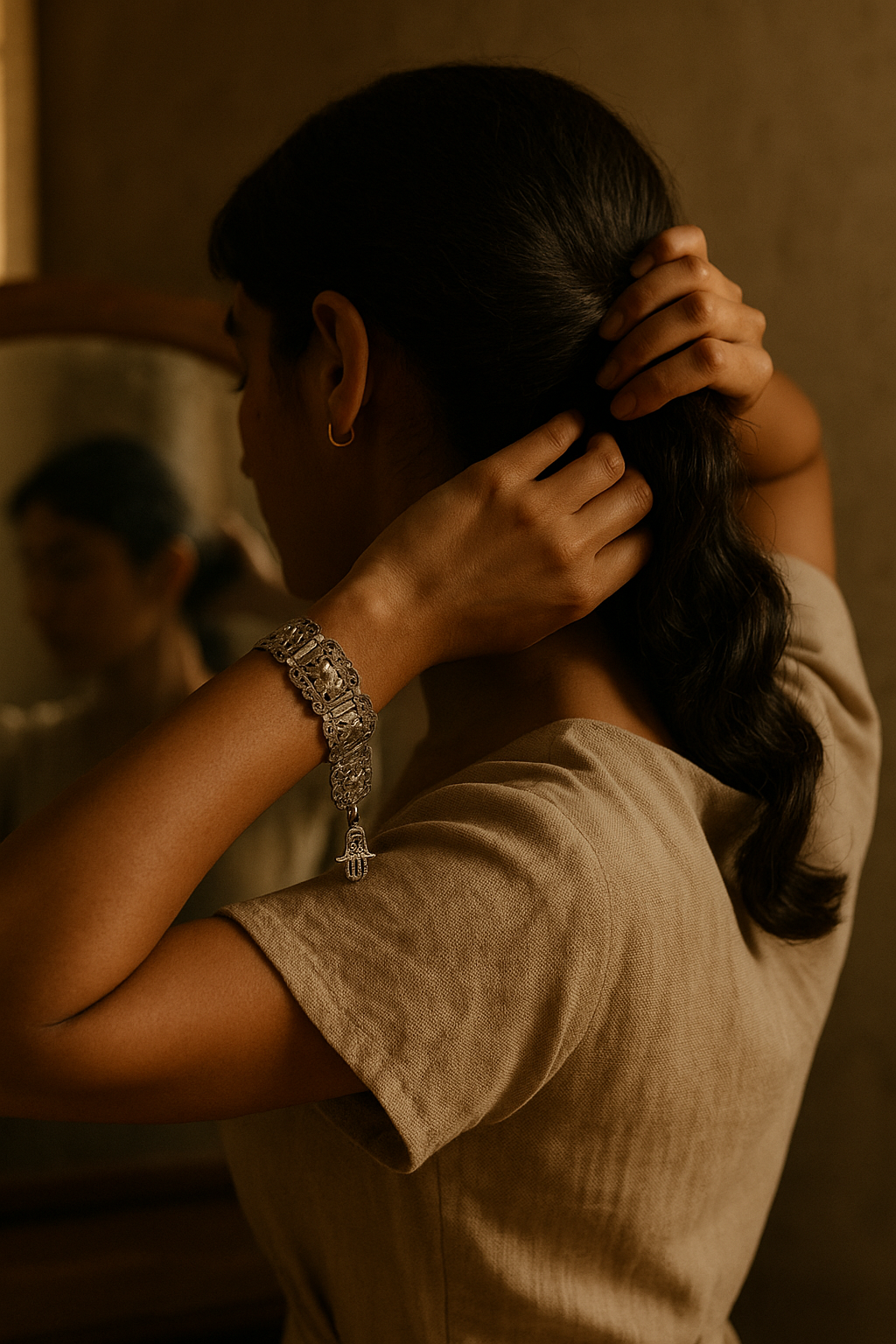 Bracciale orientale, placcato argento con Mano di Fatima