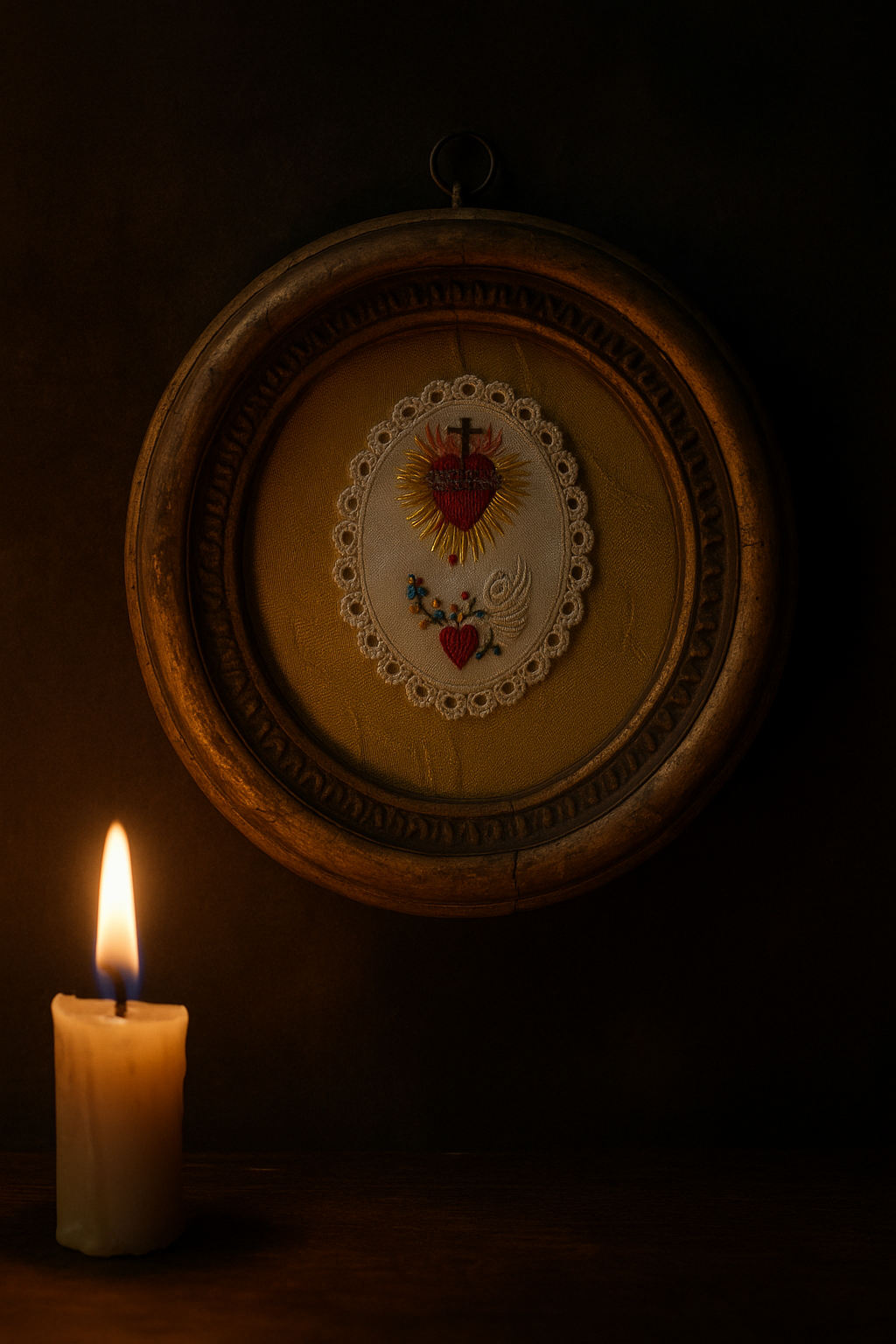 Antico scapolare Cuore Sacro in cornice coeva