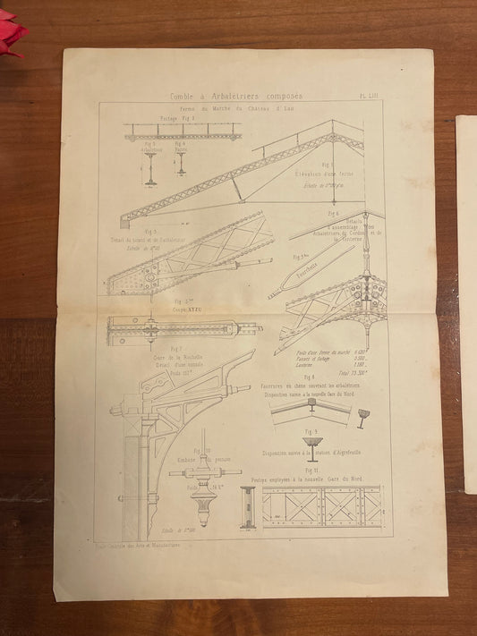 Tris grandi tavole architettura Ecole des Arts, ca 1850