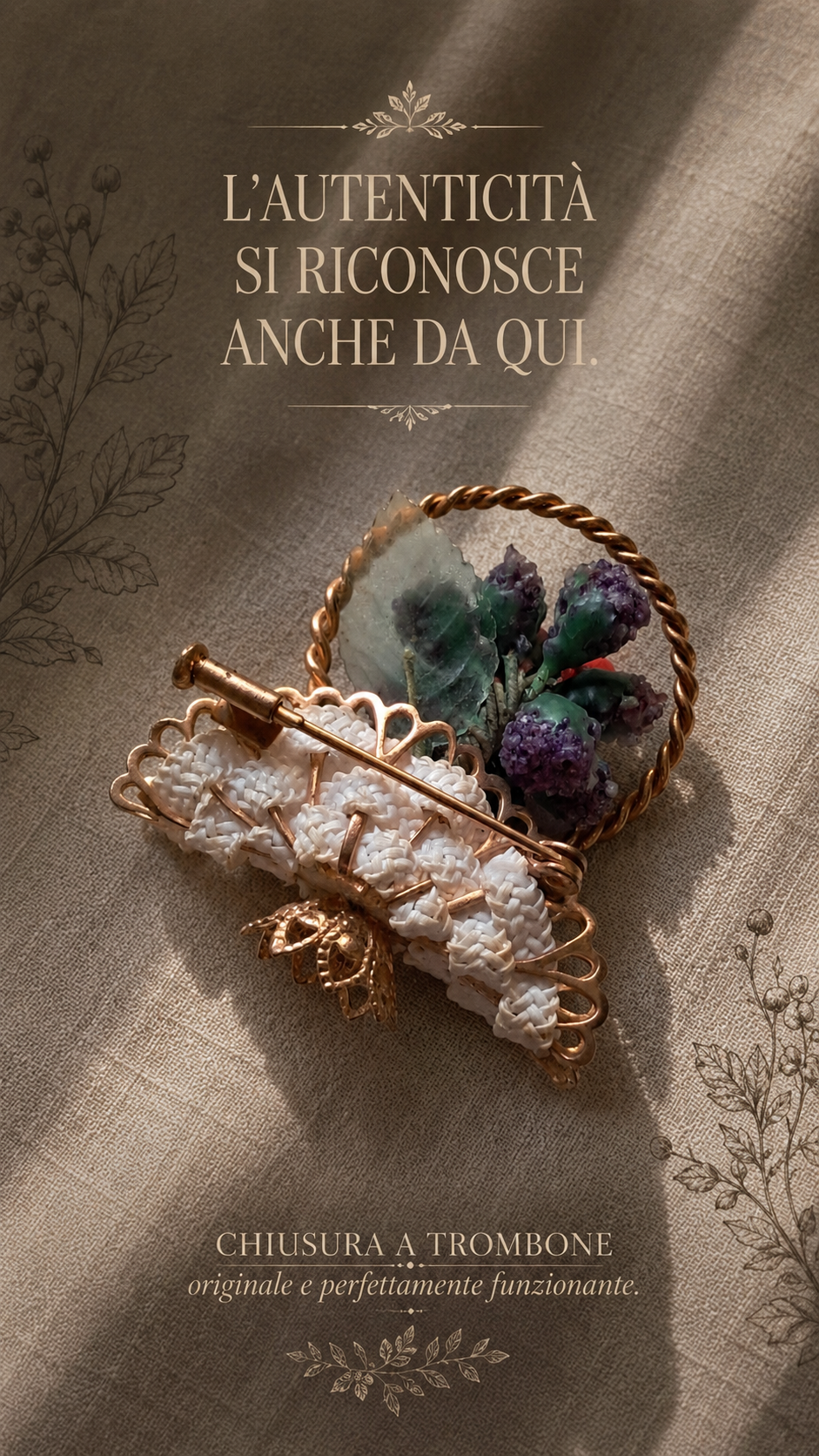 Antica spilla 30s basket brooch con sugared berries d’epoca