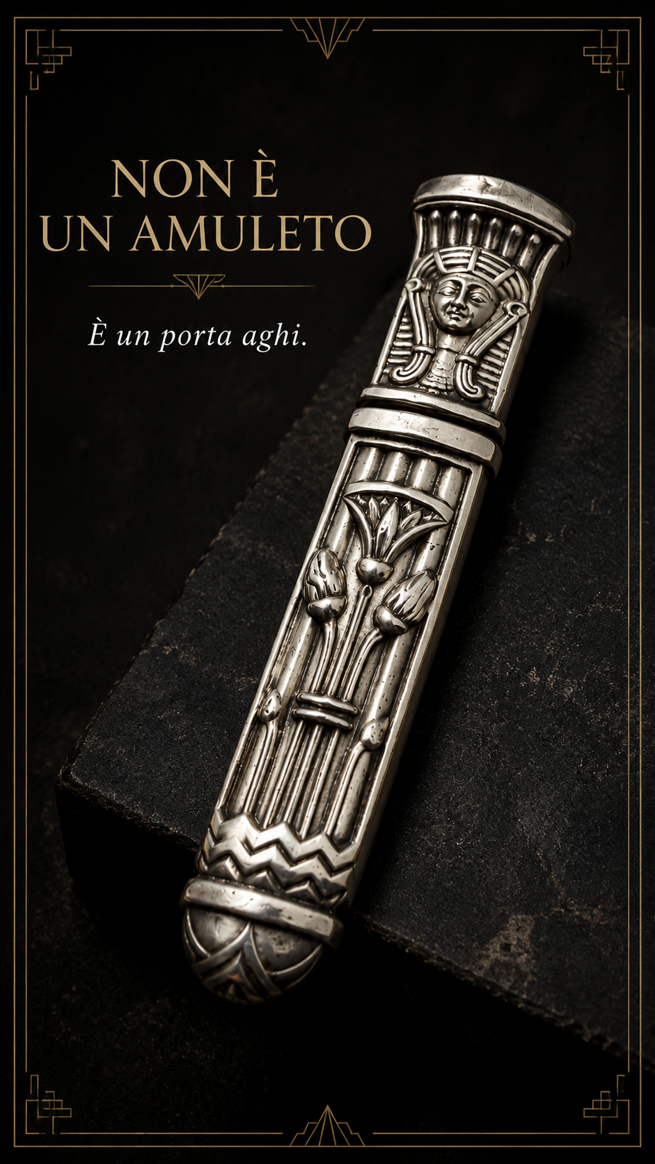 Needle case antici porta aghi argento Egittizzante déco fine anni ‘20