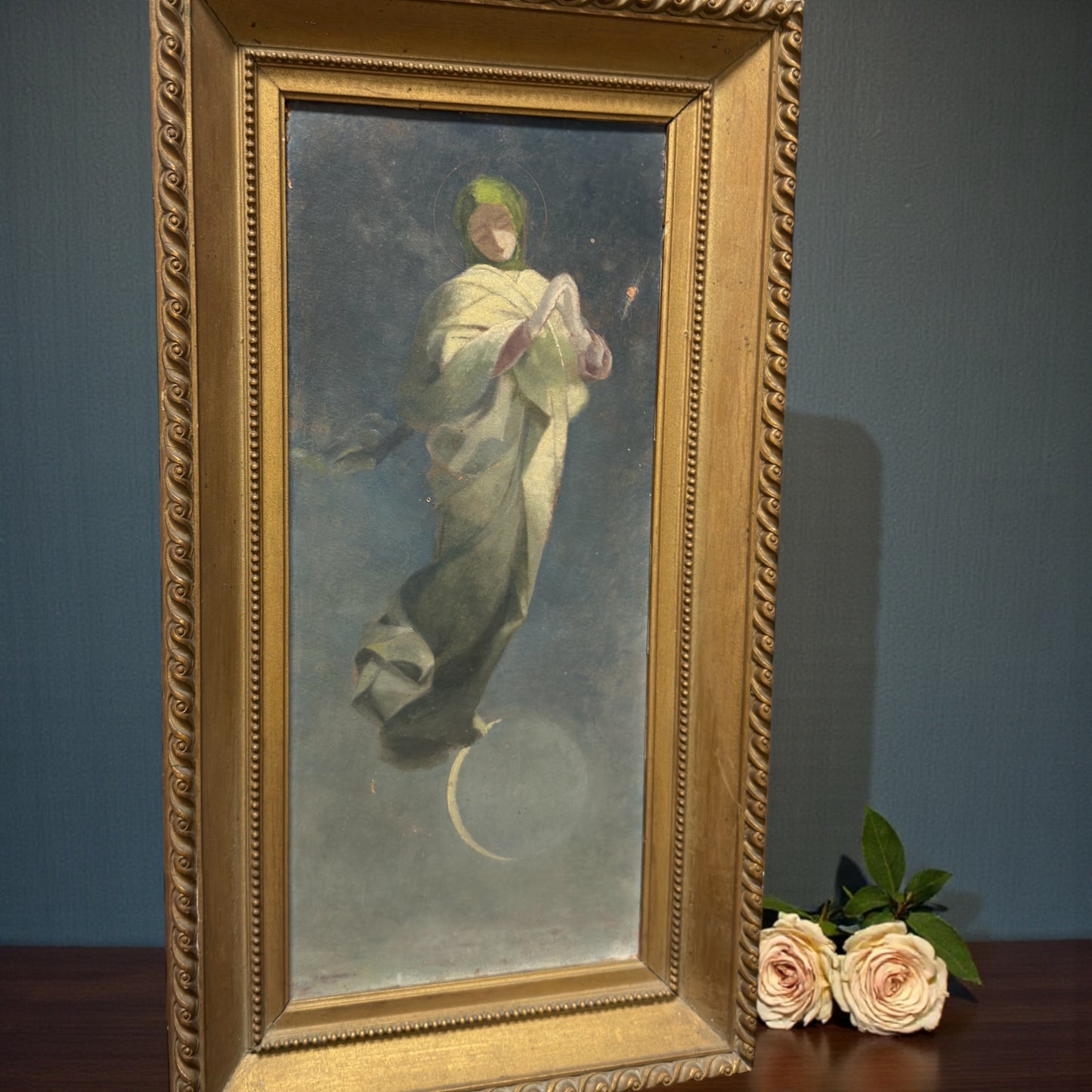 “La donna dell’Apocalisse”, olio magro su cartoncino in cornice dorata a missione, anni ‘20