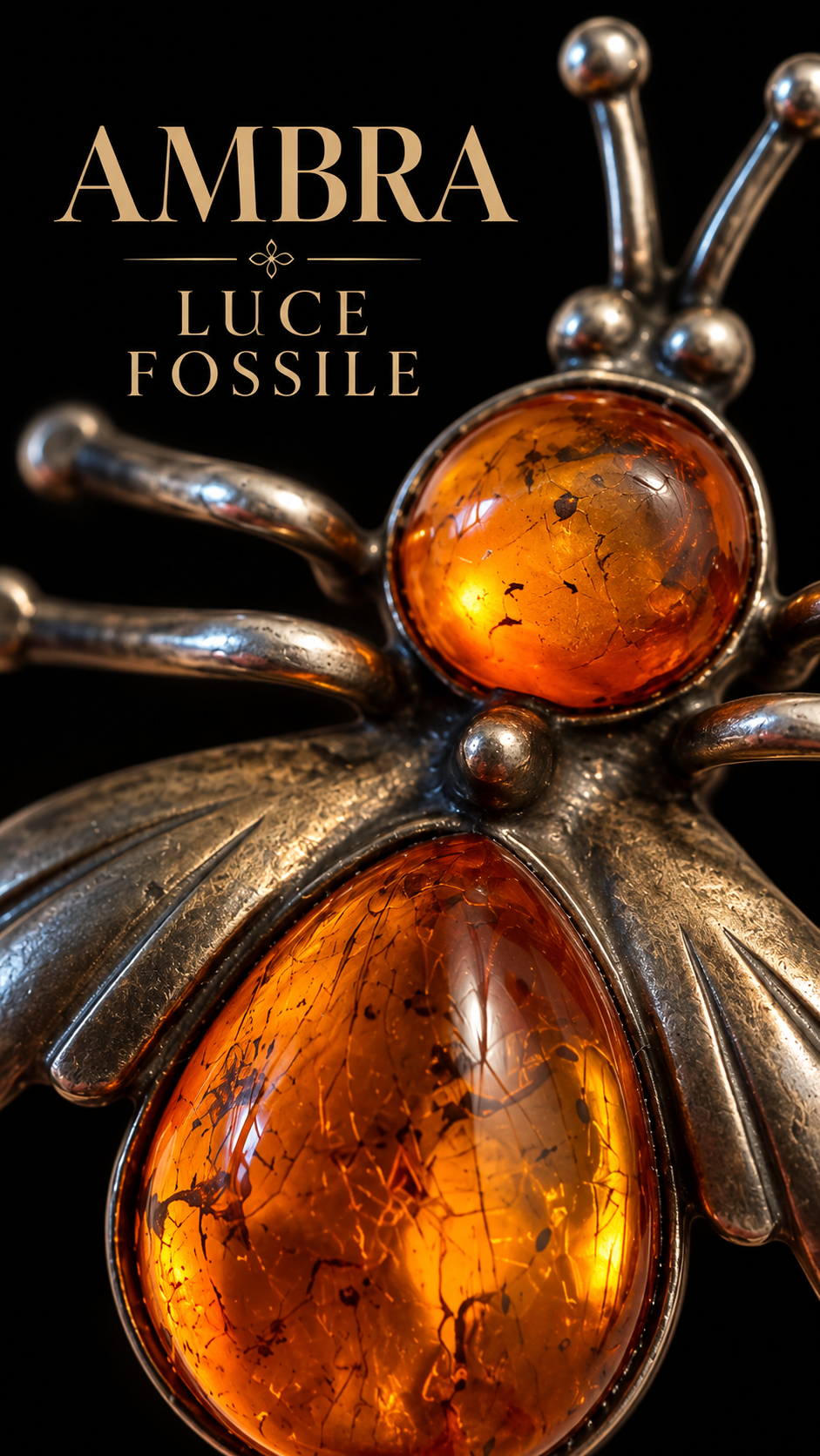 Spilla - pendente ape gioiello argento e cabochon d’ambra