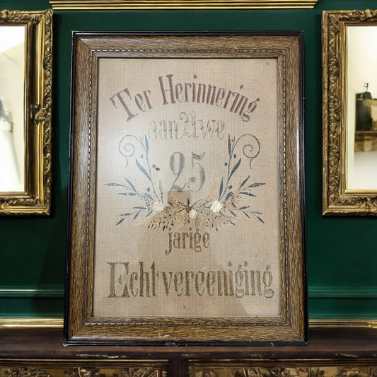 Grande quadro ricamo 25esimo matrimonio 1928 dalla Frisia