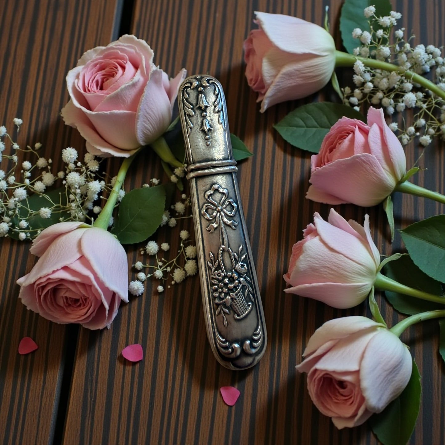 Porta aghi in argento testato fine ‘800 primo ‘900, decorazione Liberty