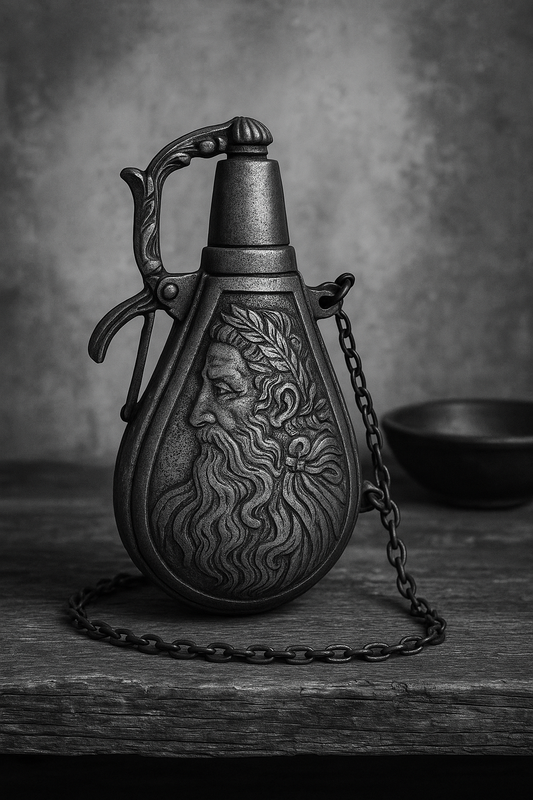 Fiaschetta da polvere da sparo con catenella, zama, anni ‘50