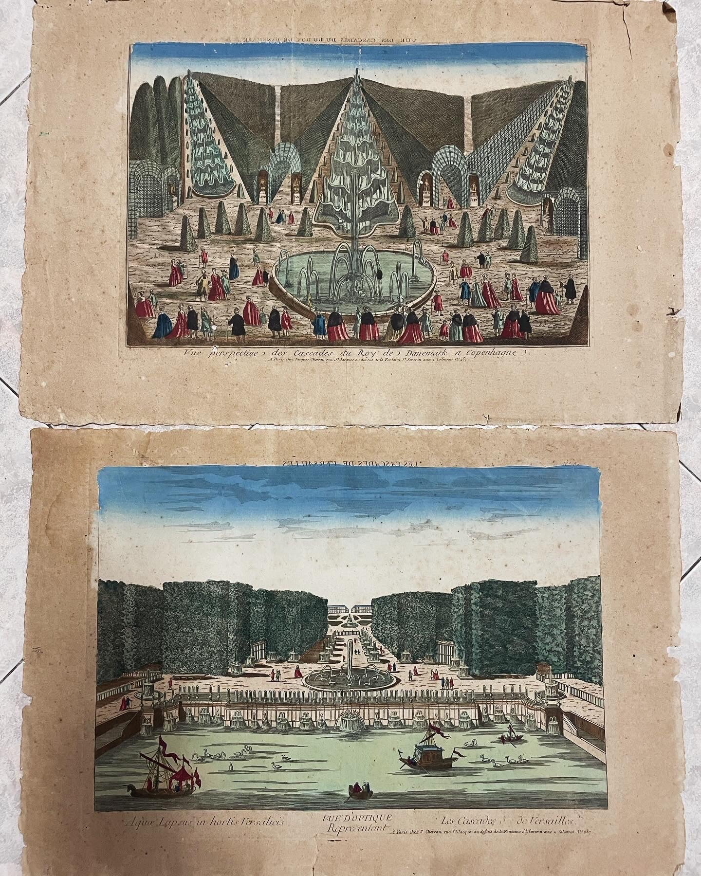 Three etchings 1700 ancient prints perspective views