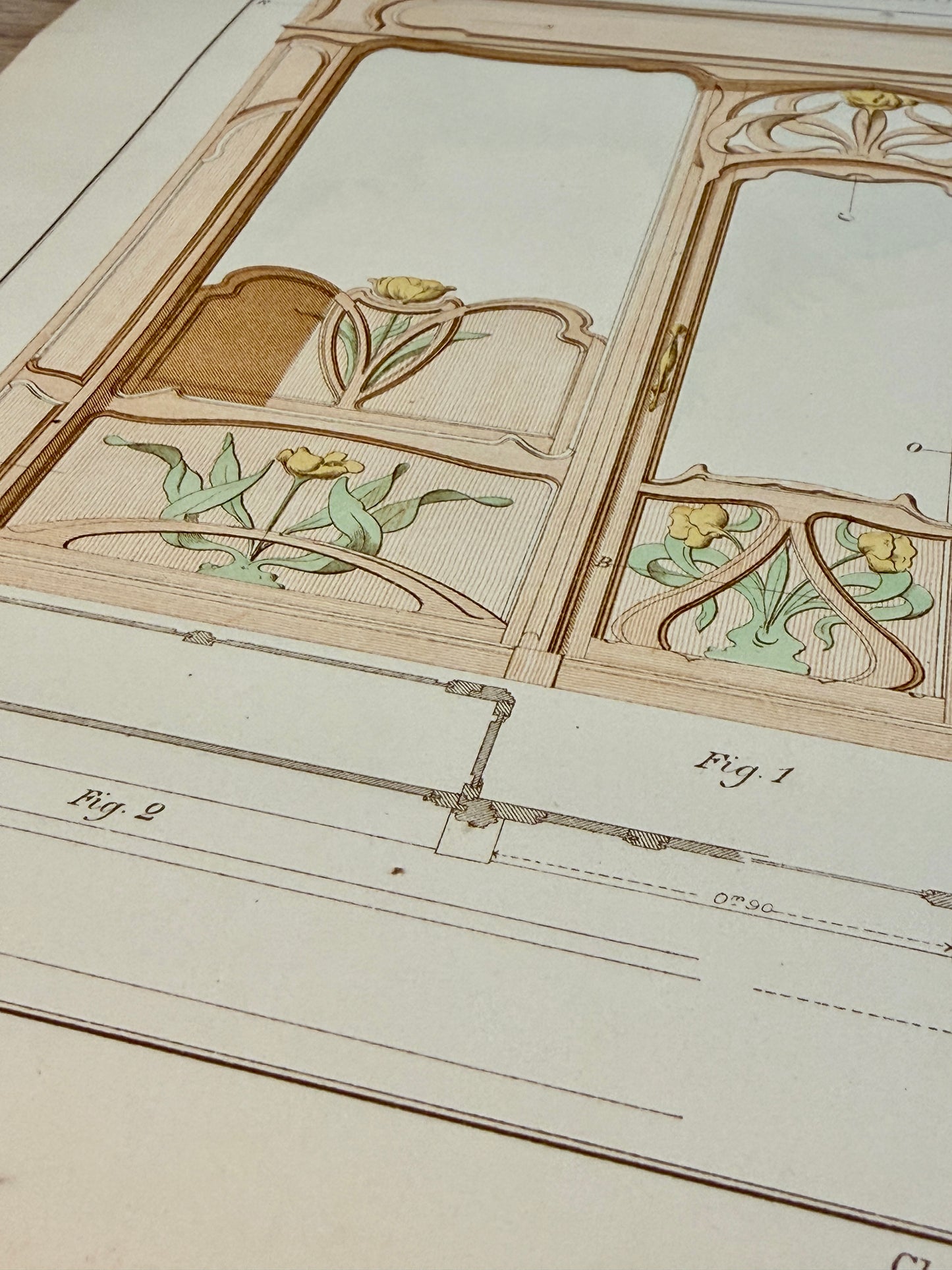 Lotto n.3 grandi tavole Architettura Art Nouveau d’epoca Menuiserie