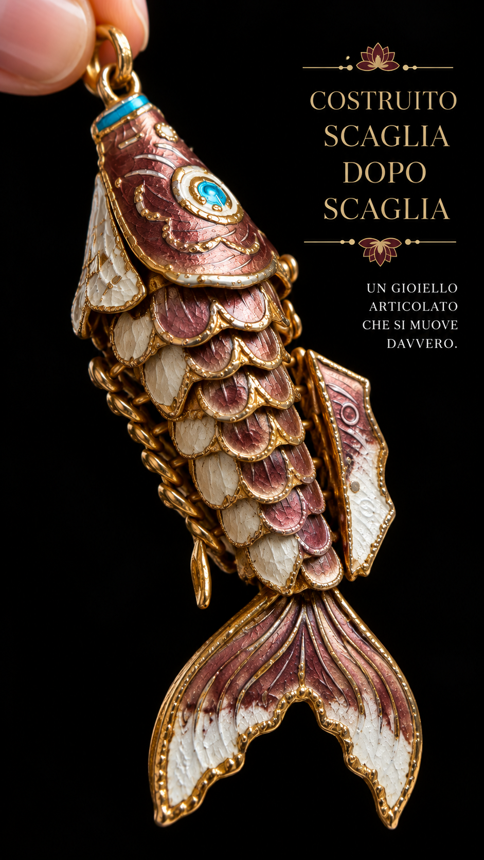 Pendente vintage pesciolino articolato in smalti porta fortuna