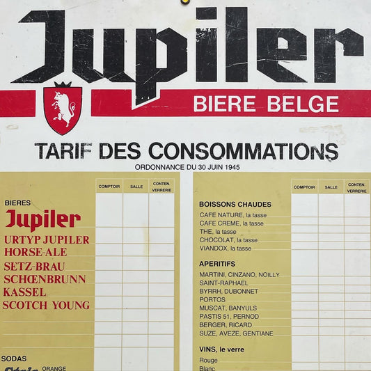 Great Jupilet bar list from the 60s