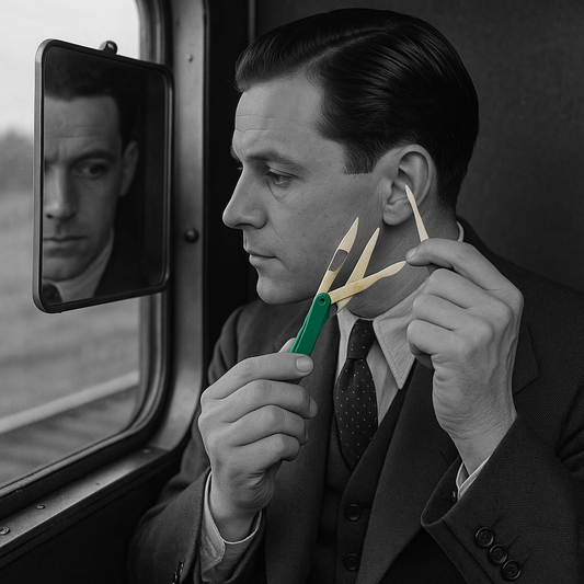 Antico kit anni ‘40 da viaggio con cure-oreilles, bachelite e galalite