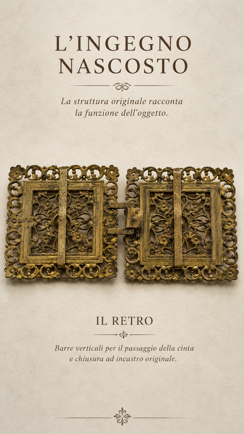 Antica fibbia doppia liberty ottone traforato, primissimo ‘900