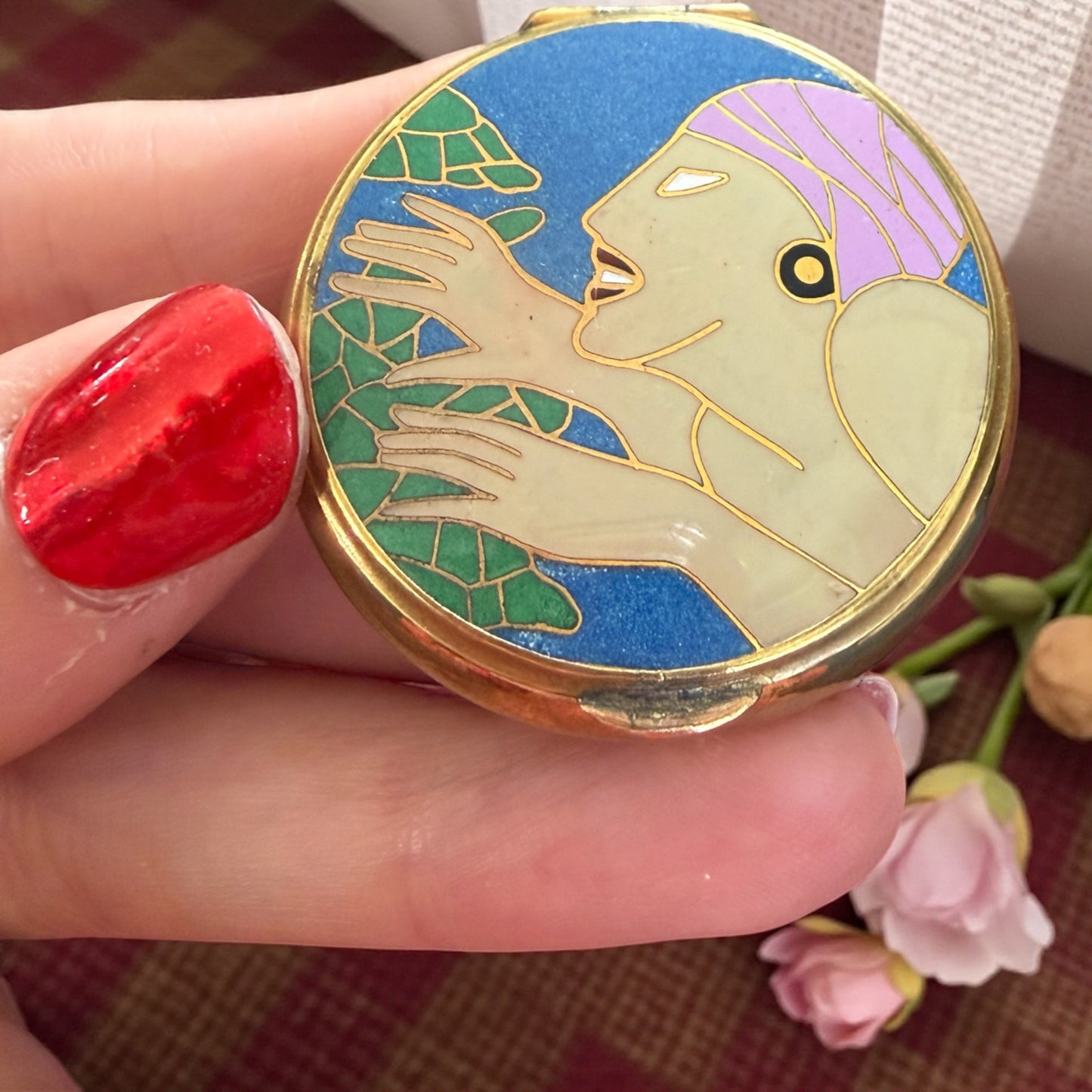 Porta cipria con specchio da borsetta tardo Déco - modernista, anni 30-40