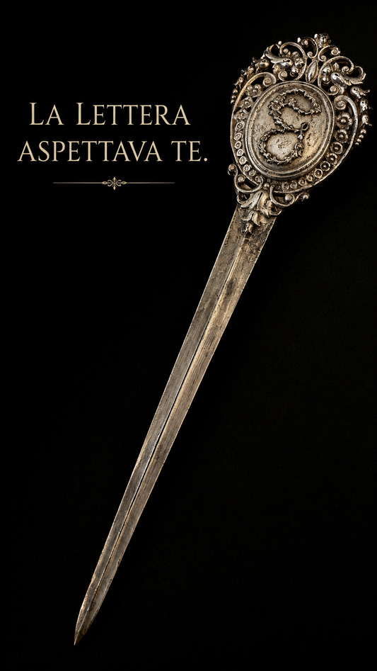 Antico tagliacarte con monogramma G a fronte riccamente decorato, fine ‘800 primo ‘900