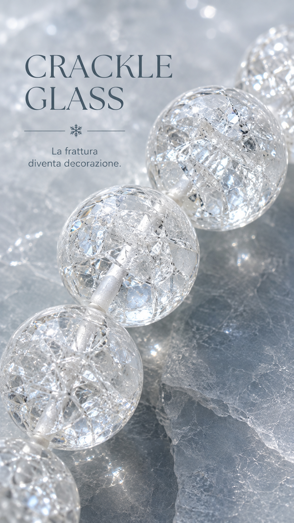 Collana con grandi perle “frozen glass” o crackle glass, gioiello contemporaneo