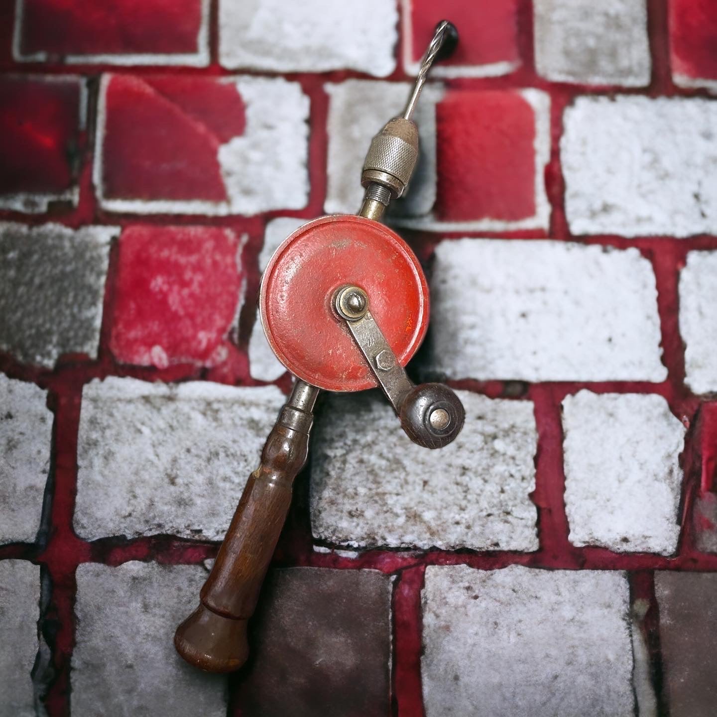 Antique Red Hand Crank Drill