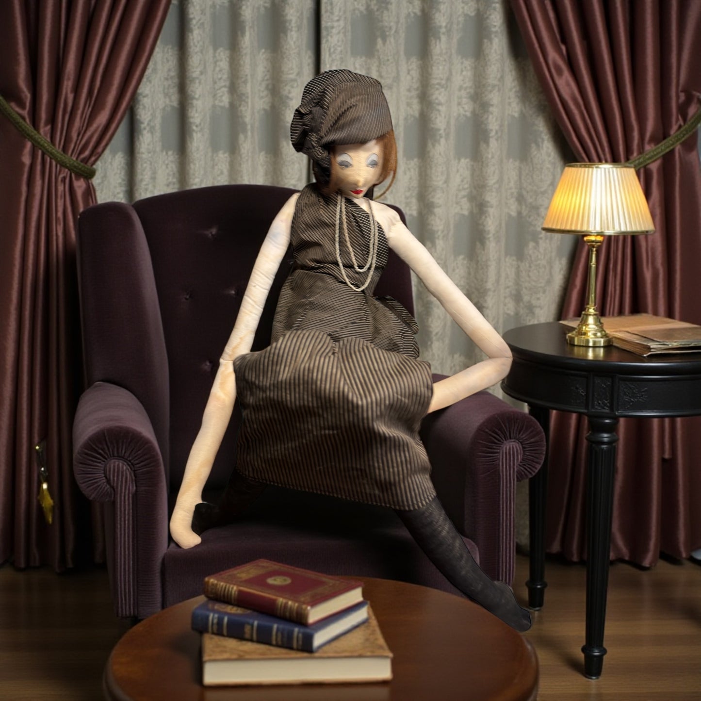 Bambola antica decorativa alta 1 metro, art Déco fatta a mano, circa anni ‘20-‘30