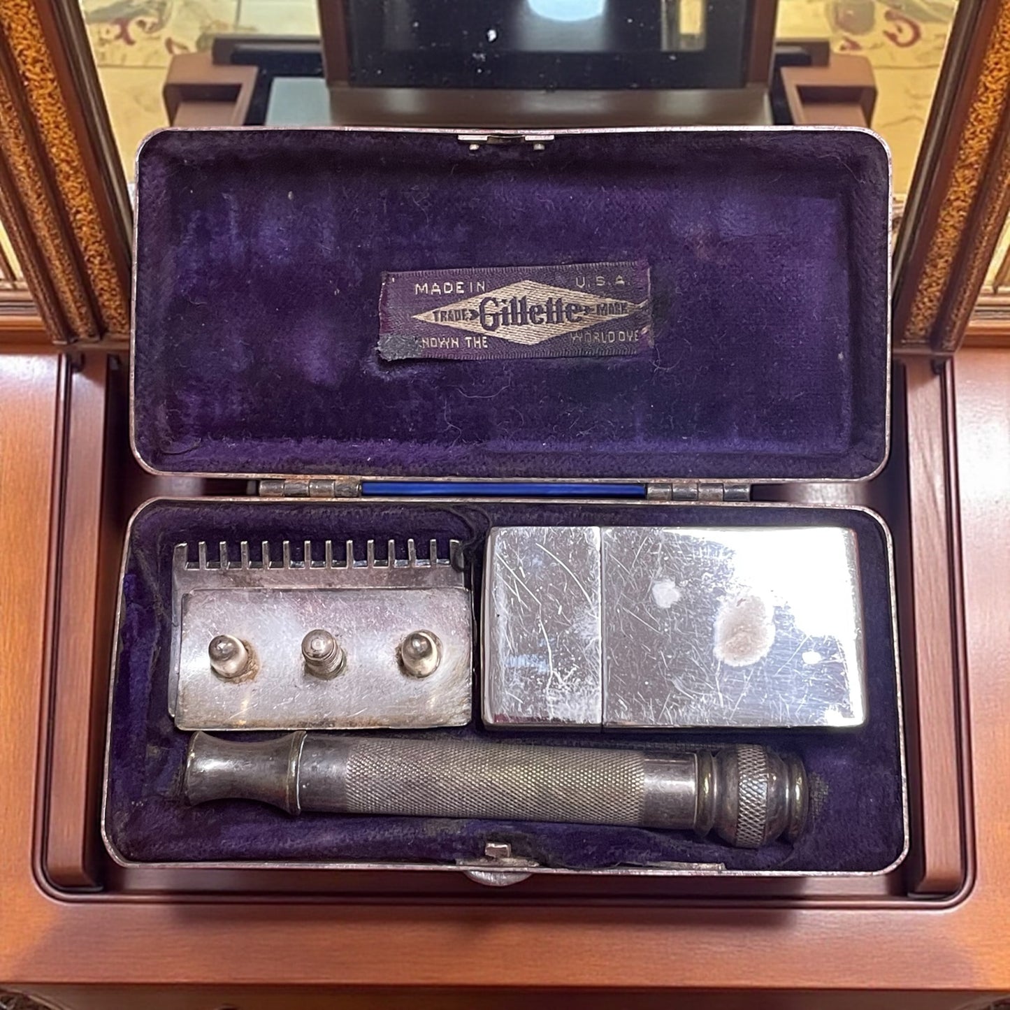 Set rasoio Gillette Old Type anni ‘20 in custodia da viaggio