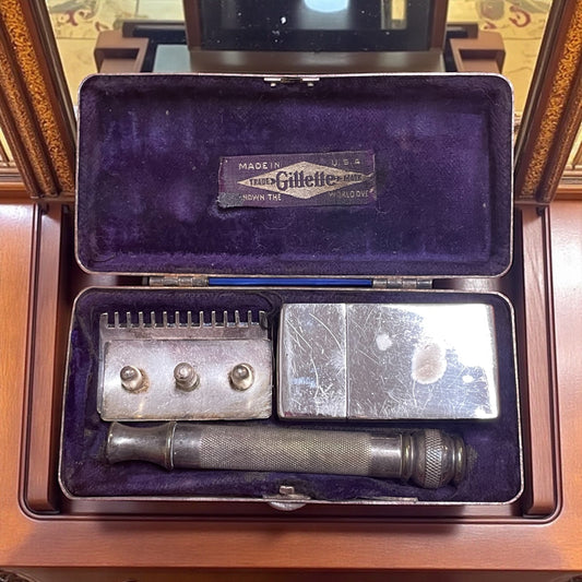 Set rasoio Gillette Old Type anni ‘20 in custodia da viaggio