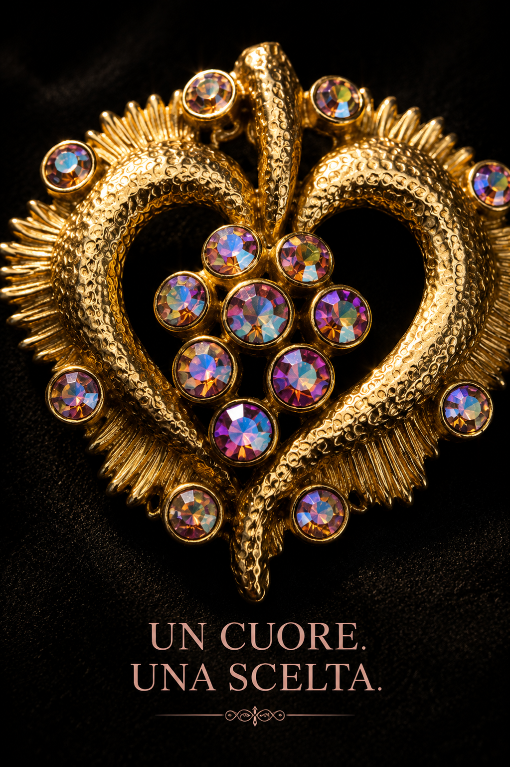 Parure anni ‘50 con collana perle vetro sfaccettato degradé e spilla gioiello con cristalli finitura Aurora Borealis