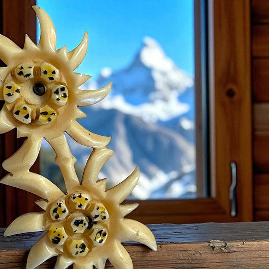 Spilla in galalite doppia Edelweiss d’epoca