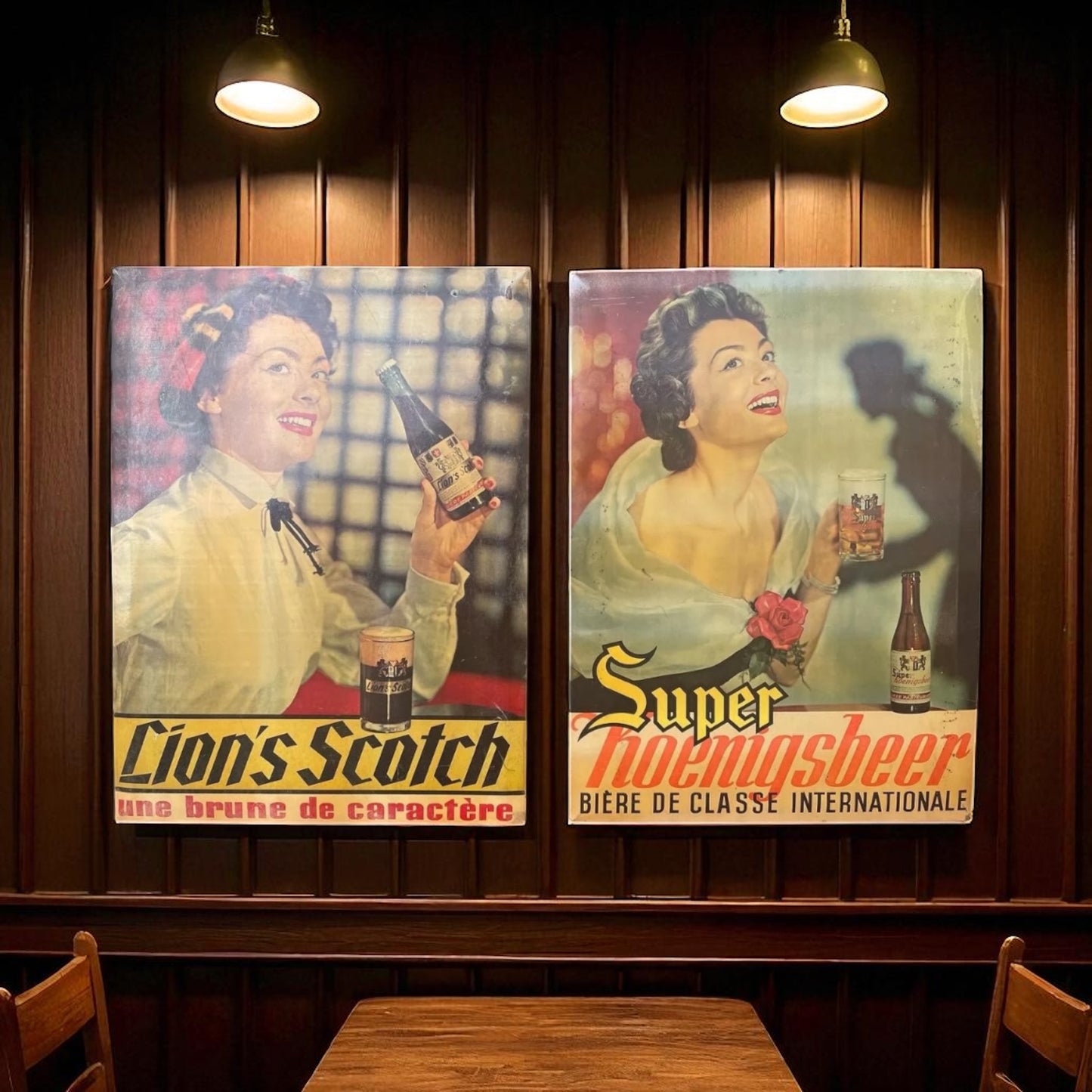 Coppia insegne cellograph anni ‘50, birra Franco-belga