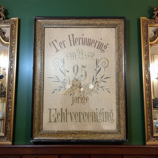 Grande quadro ricamo 25esimo matrimonio 1928 dalla Frisia