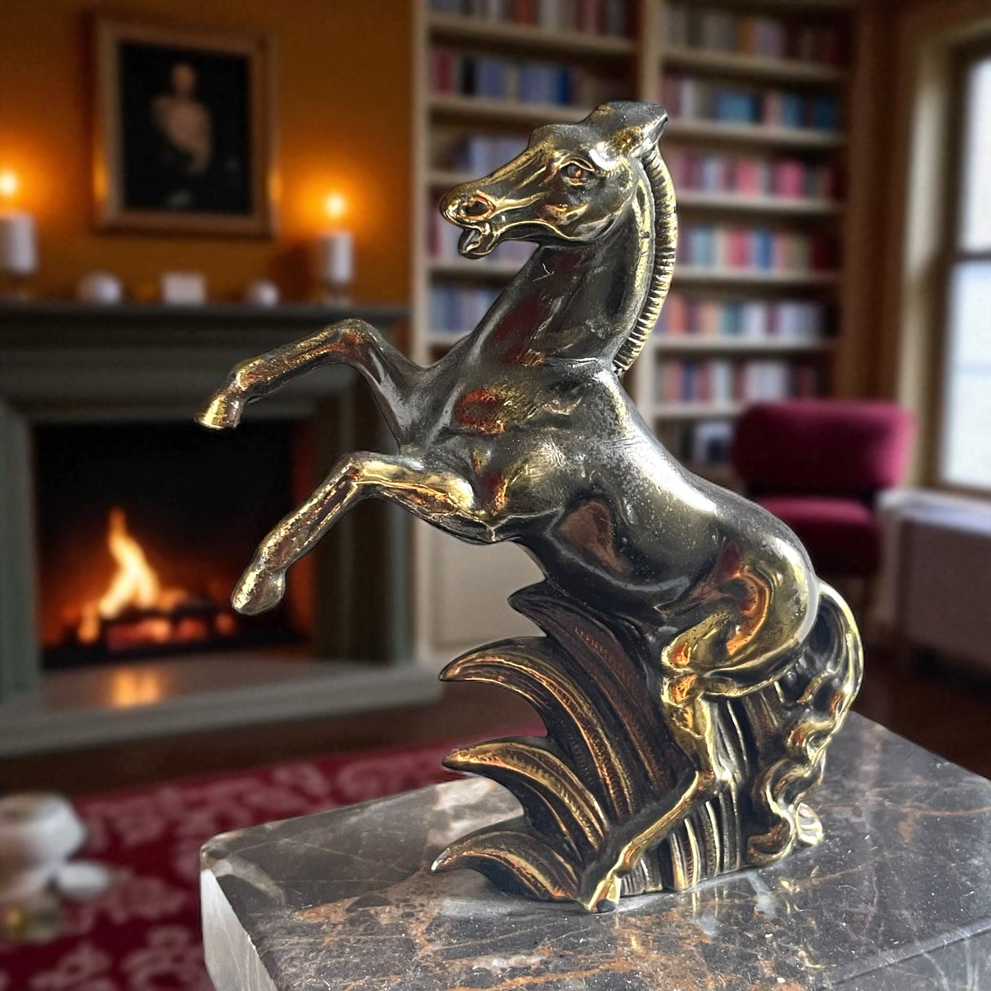 Statua fermacarte cavallino rampante su marmo, anni ‘40-‘50