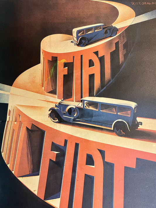 Manifesto futurista Riccobaldi per Fiat, ristampa rara Nebiolo/Fedrigoni anni ‘70