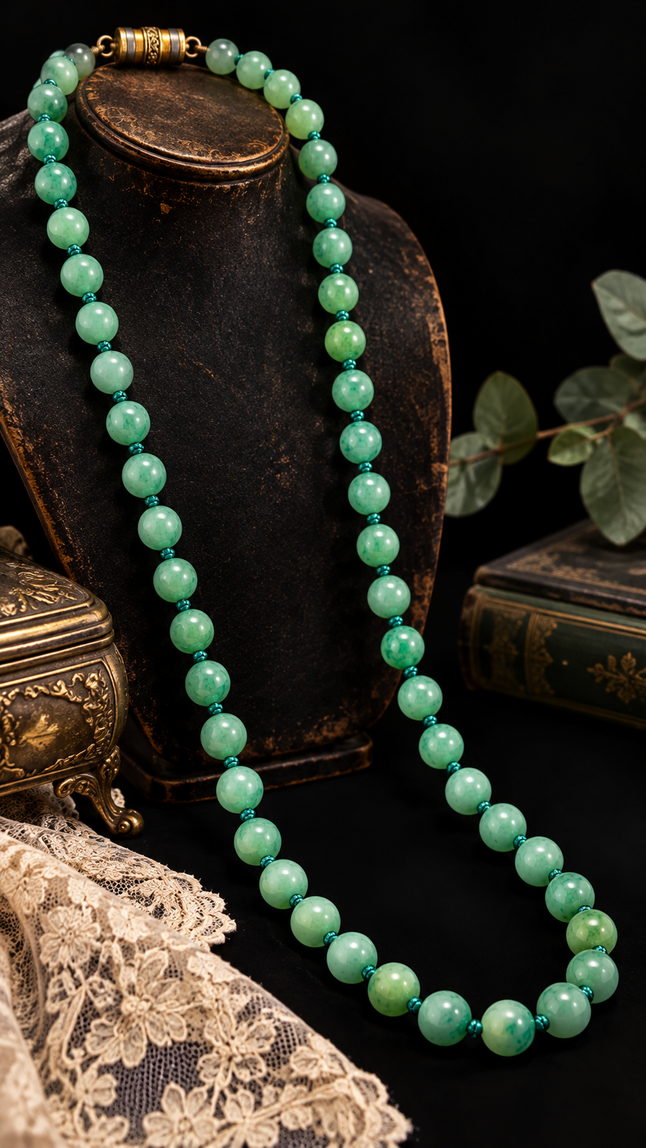 Collana perle giada con chiusura barilotto