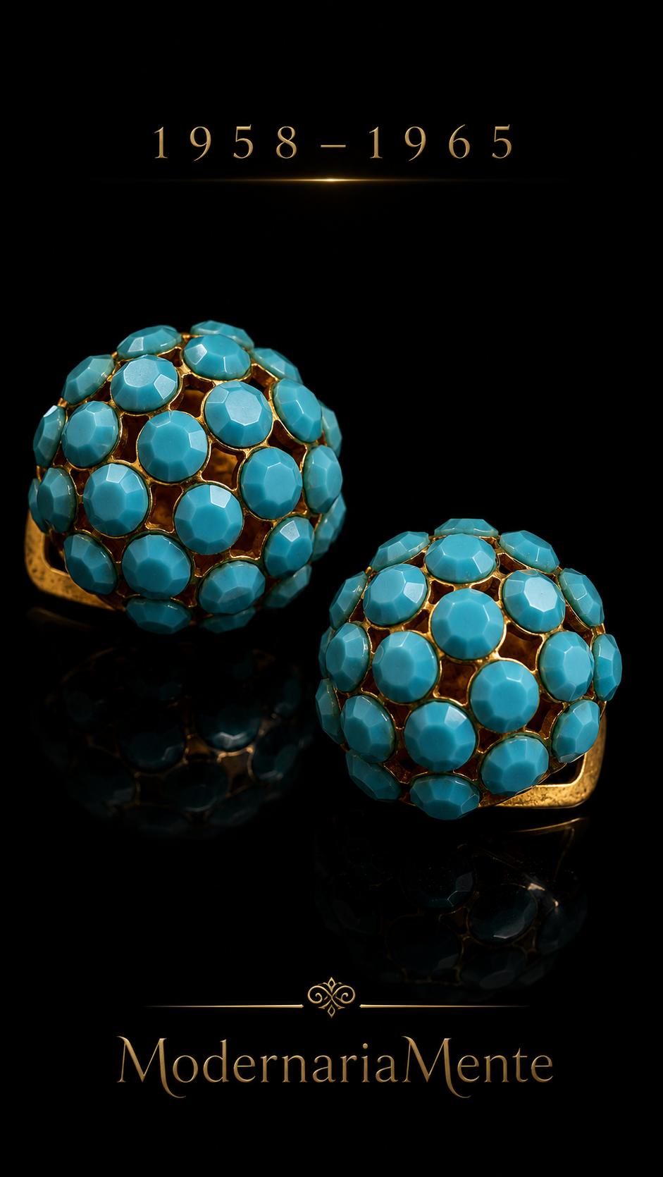 Orecchini azzurro cielo anni ‘50 in paste vitree a clip dorata