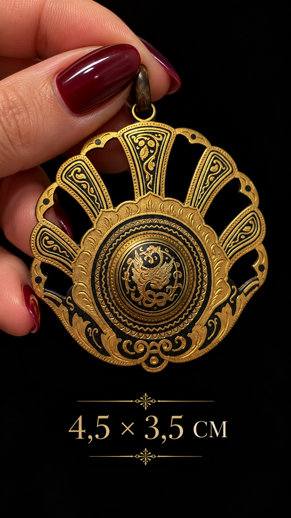 Ciondolo pendente Oro di Toledo damaschinato con drago a fronte
