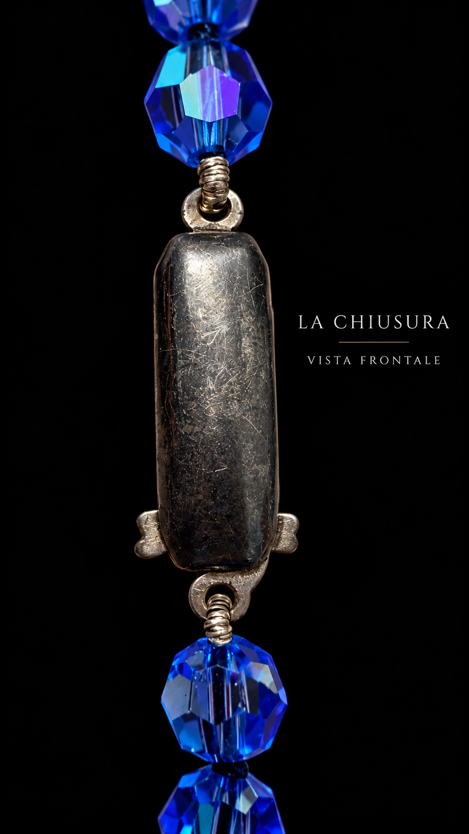 Collana degradé perle vetro sfaccettato finitura Aurora Borealis Blu con chiusura argento