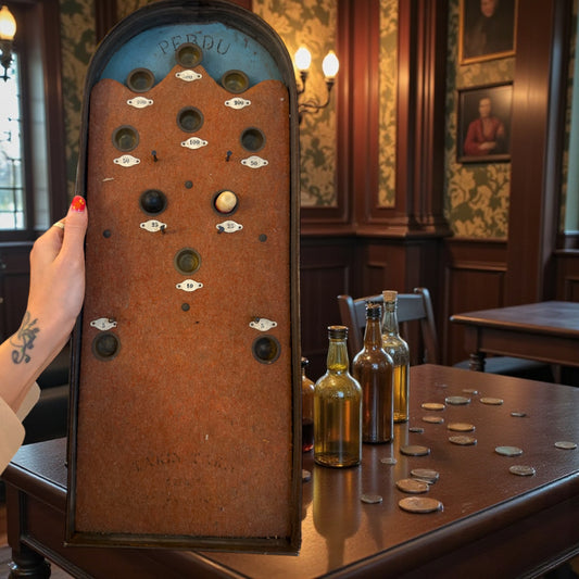 Antico jeu de bagatelle variante Culbuto con sfera e “pallina pesata” ovale