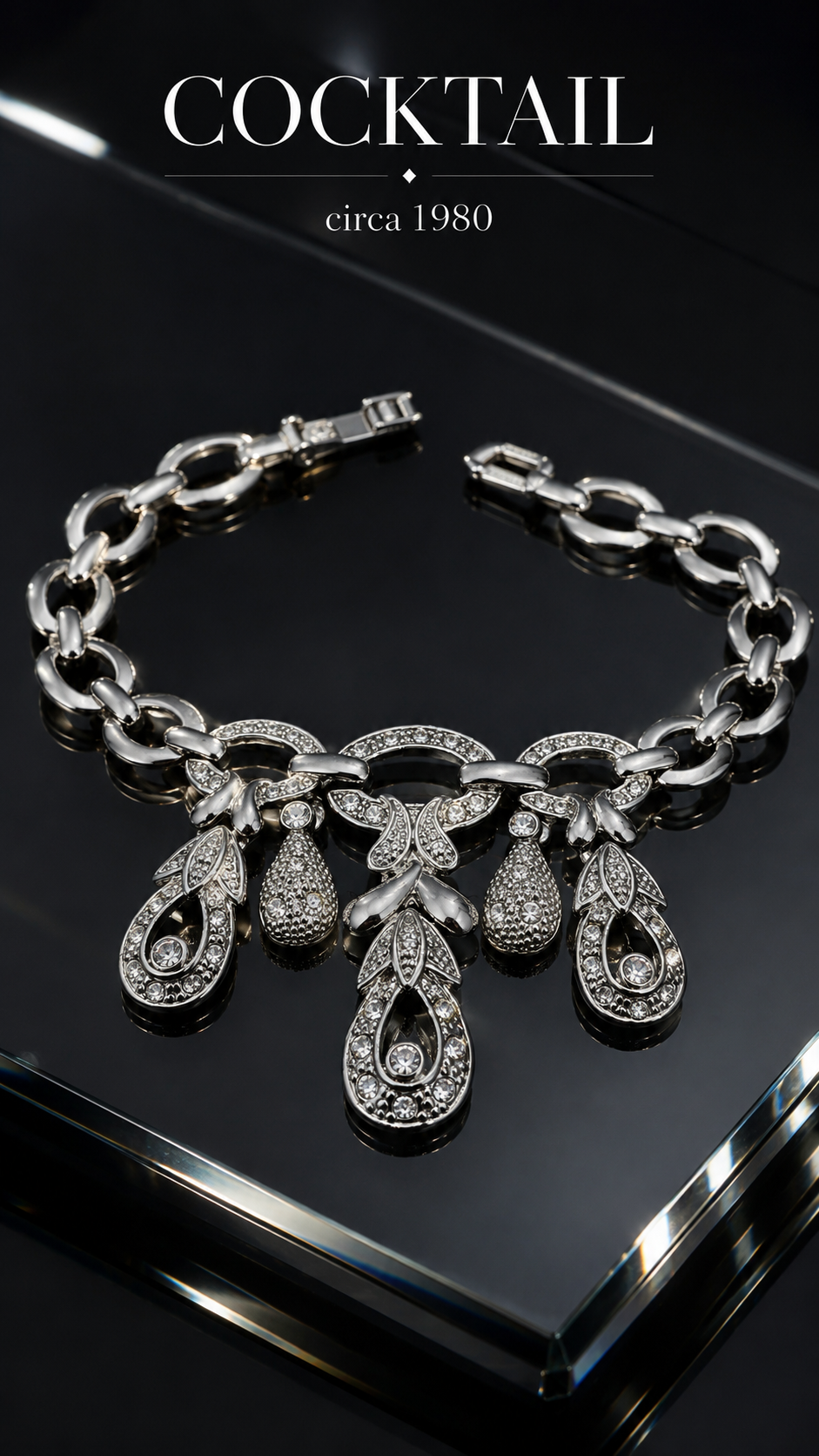 Bracciale cocktail con elementi luminosi pendenti, made in USA anni ‘80 20 cm