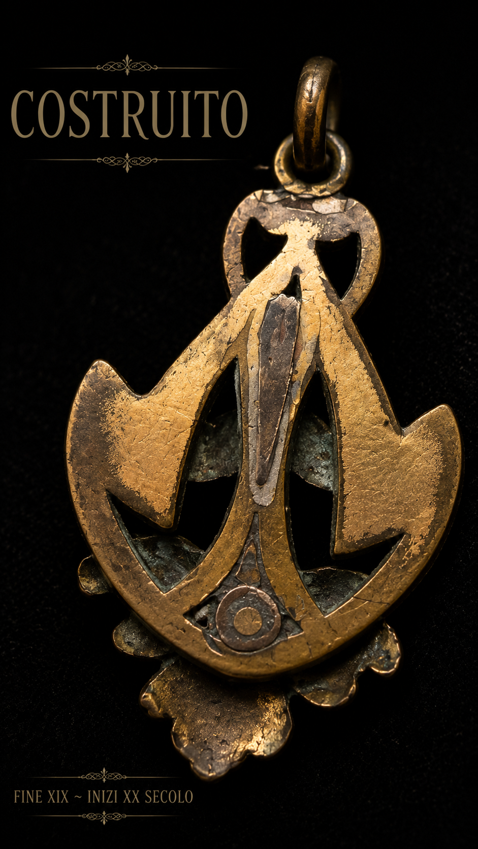 Antico Ciondolo pendente proto Liberty placcato oro con centrale rosso rubino, 1895-1905 ca