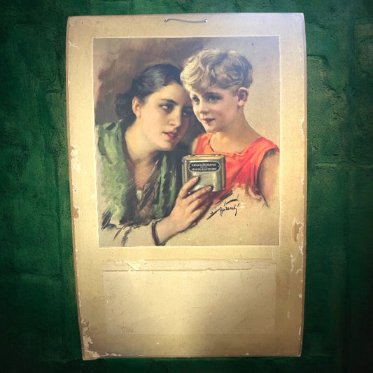 Grande cartonato pubblicitario, anni 30, cassa di risparmio lombarda