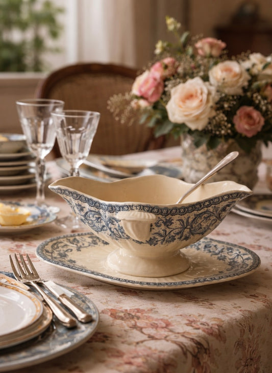 Salsiera d’epoca GIEN primi ‘900 con splendido decoro blu