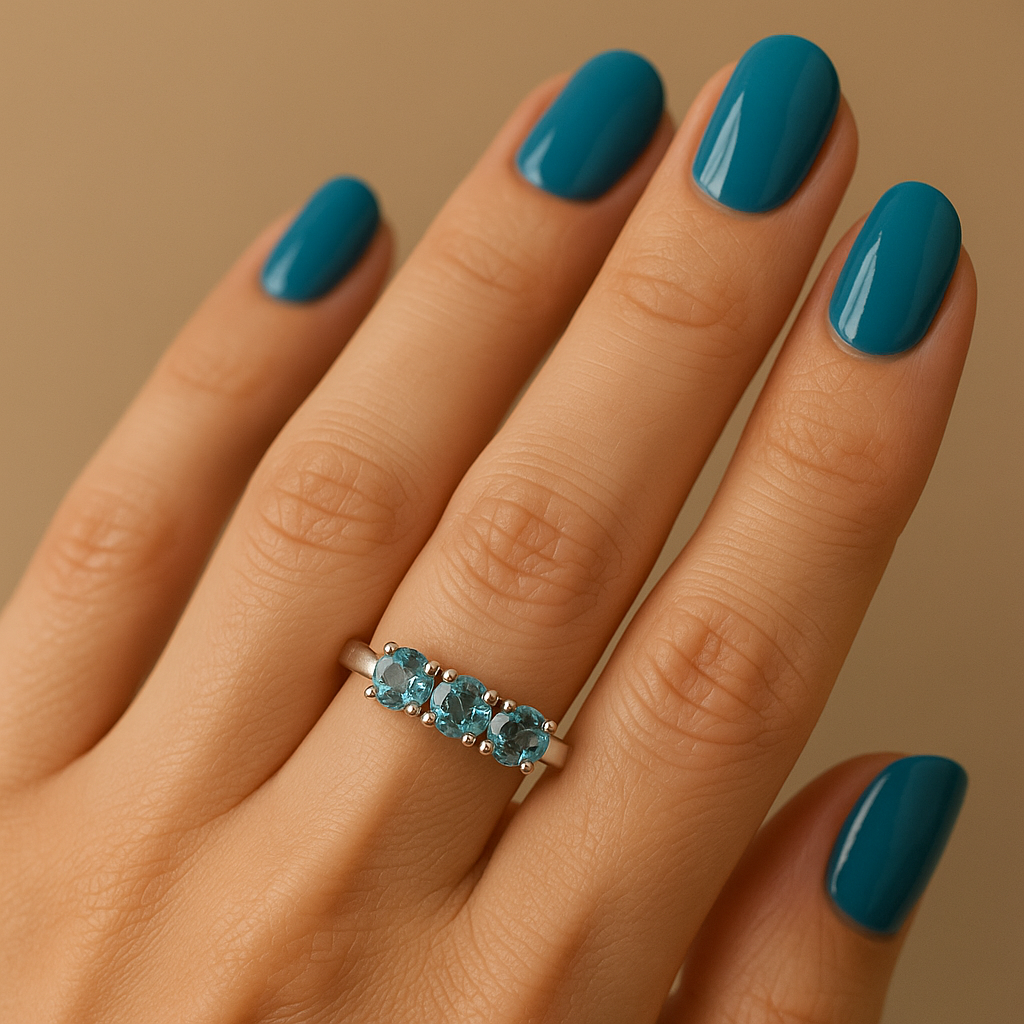 Anello in argento trilogy anni ‘90 con topazi azzurri sintetici 18 mm