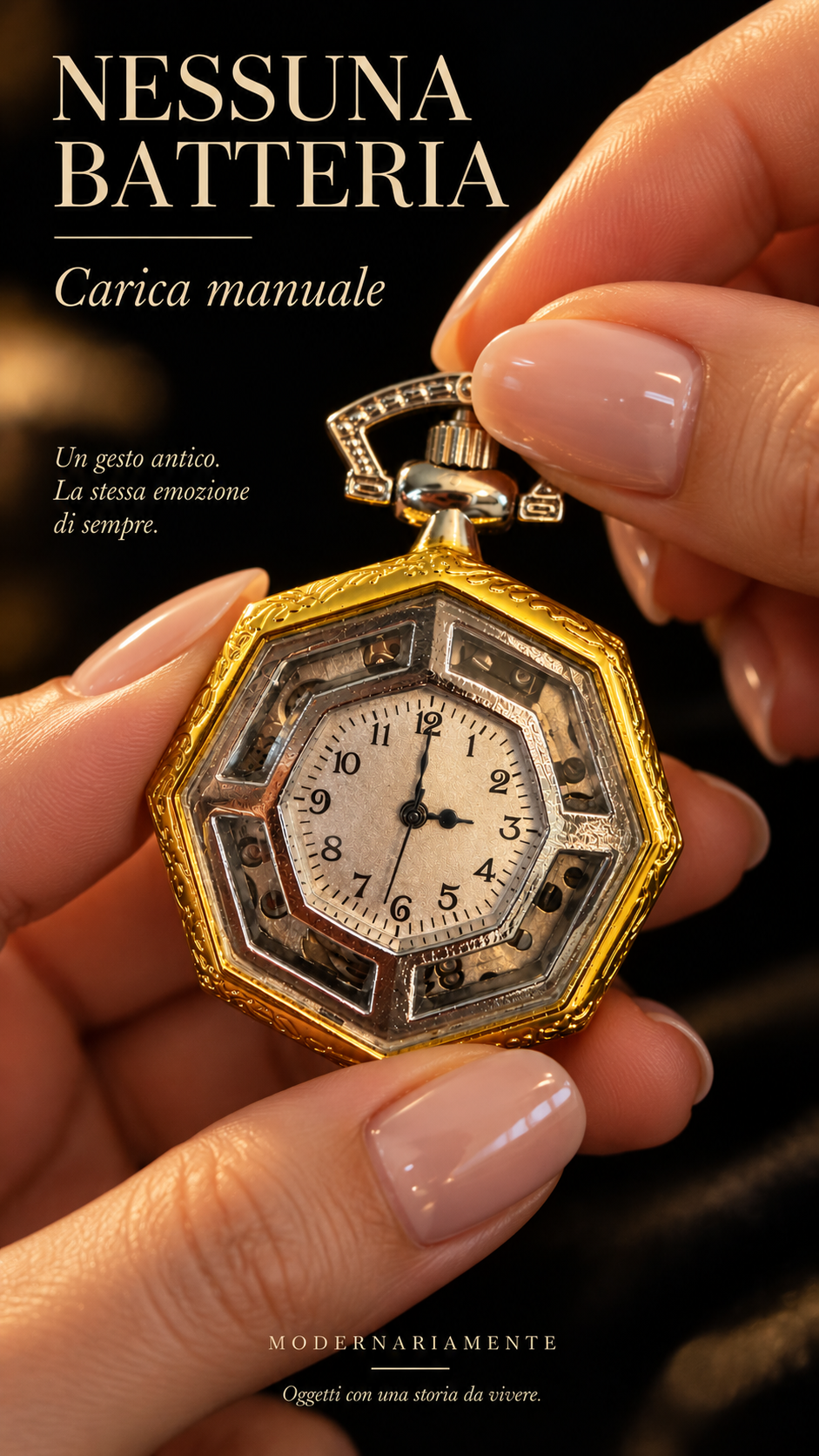 Orologio pendente vintage con quadrante ottagonale e carica a molla