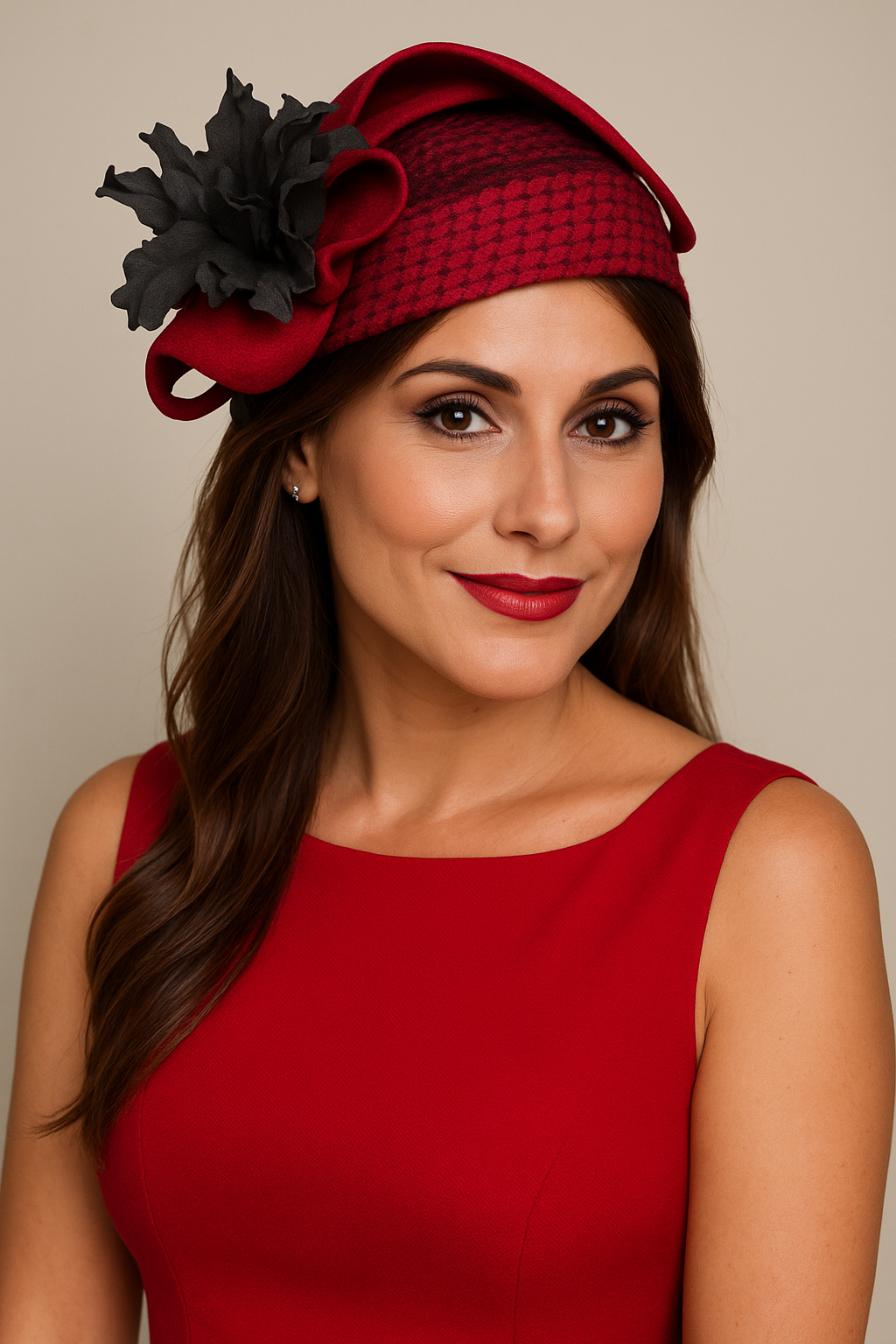 Cappellino anni ‘40 rivisitato da stilista con piume e veletta nera