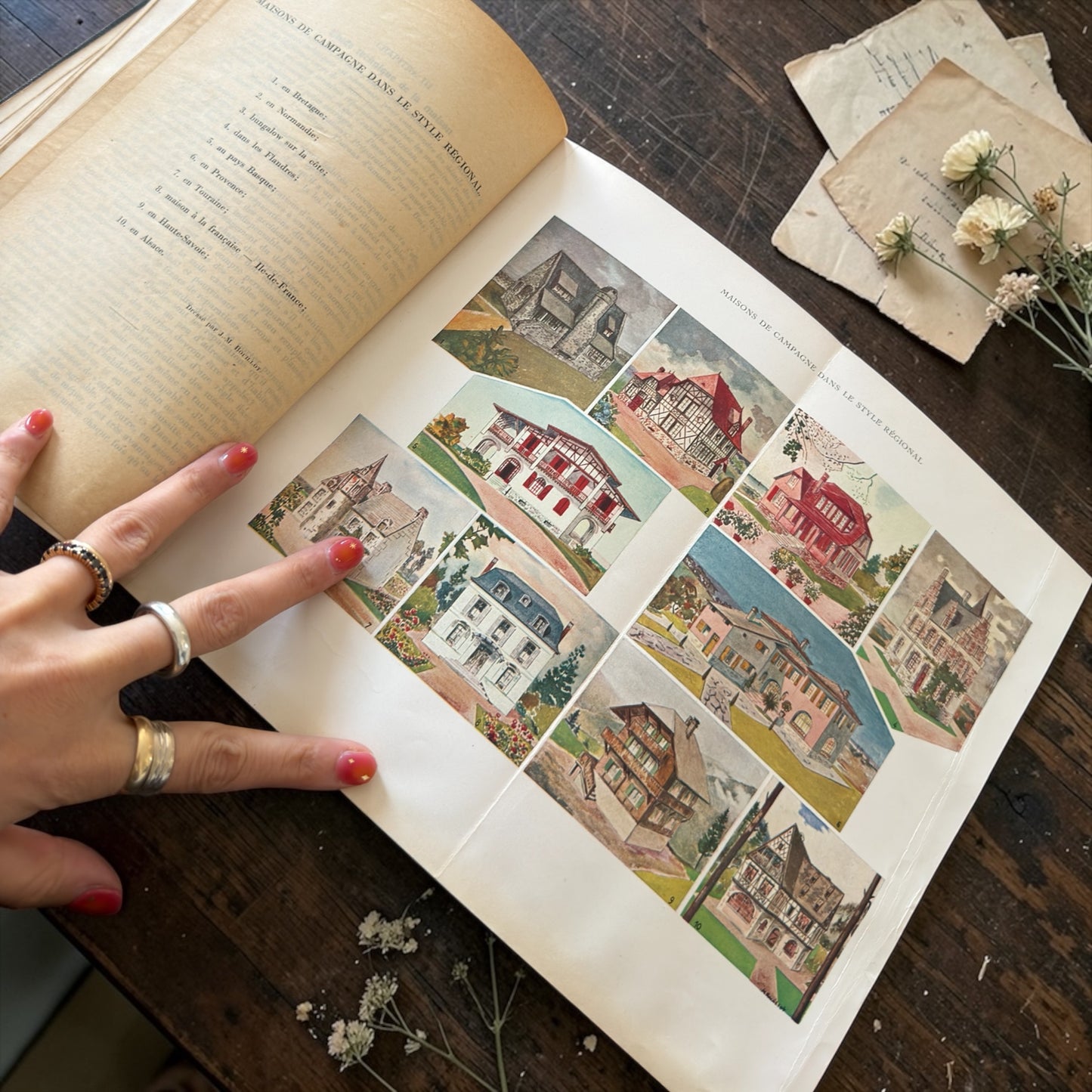 Libro antico sul management della Casa, 1928, illustrazioni in bianco e nero e planches a colori