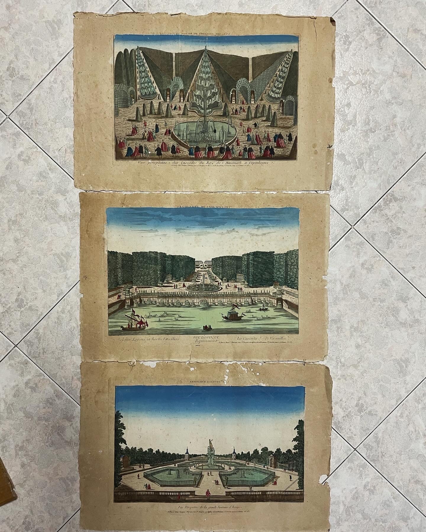 Three etchings 1700 ancient prints perspective views