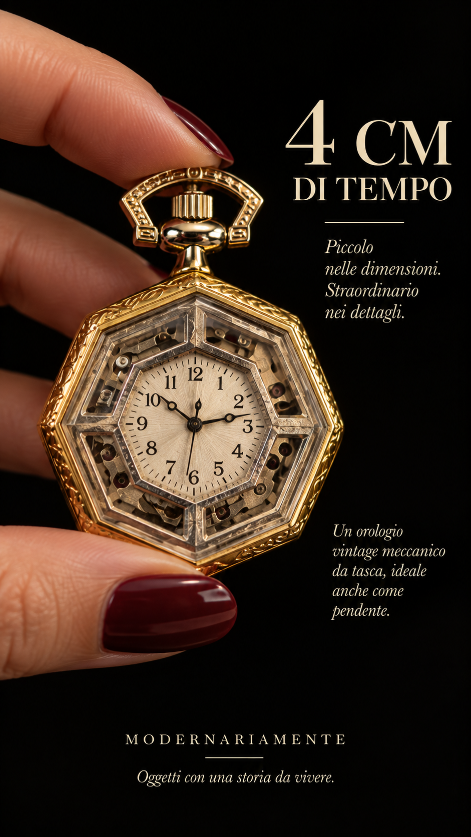 Orologio pendente vintage con quadrante ottagonale e carica a molla