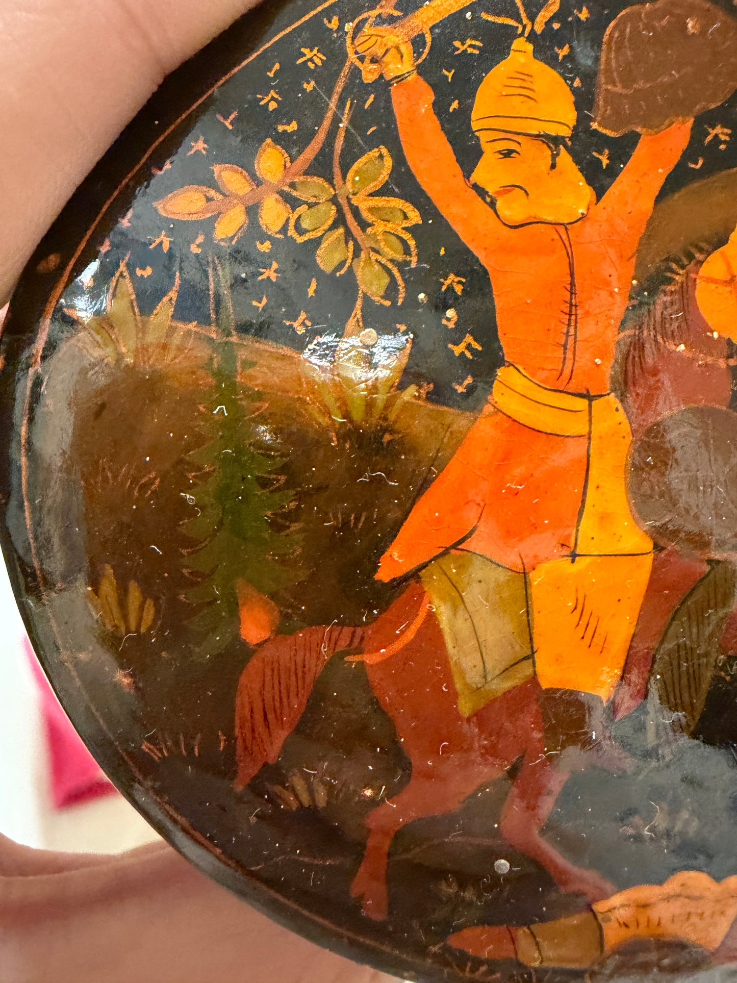 Antica scatola kashmira in papier mâché anni 30-40 riccamente decorata