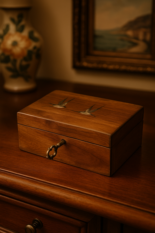 Cofanetto scatola portagioie di Sorrento con rondini, serratura e chiave