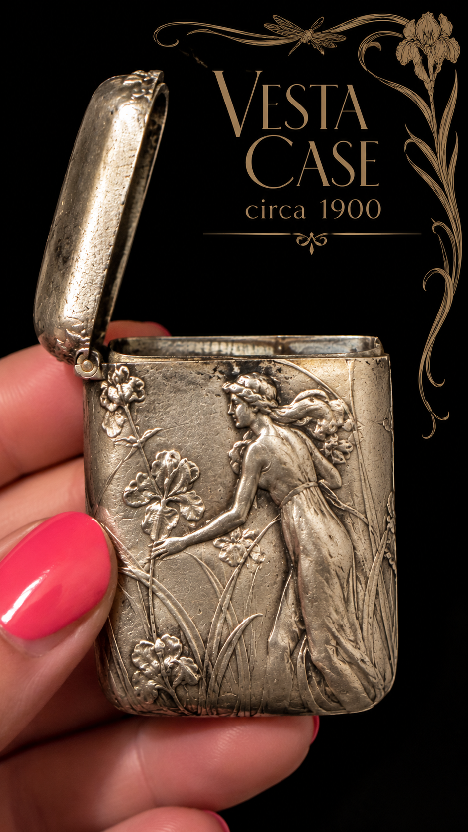Splendido Vesta Case Liberty con donna che coglie fiori e libellula