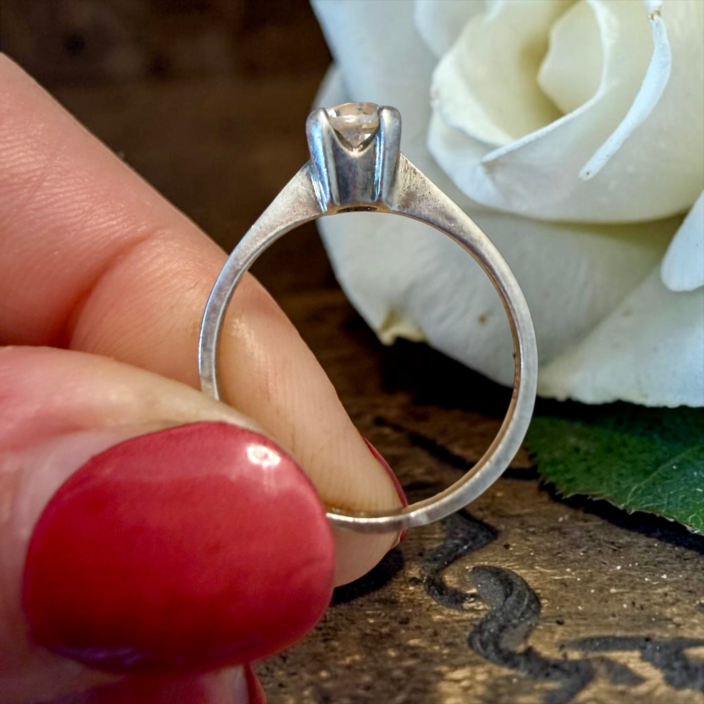 Anello argento 835 con solitario zirconia, anni ‘50 ca